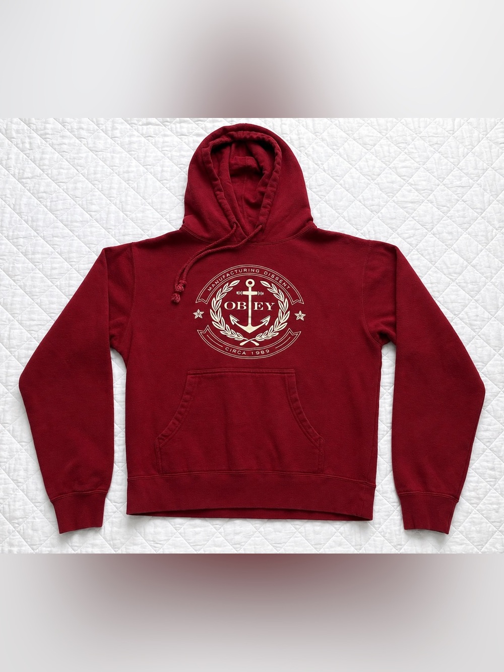 OBEY Anchor Logo Hoodie Medium Burgundy Graphic Pullover Streetwear Skate